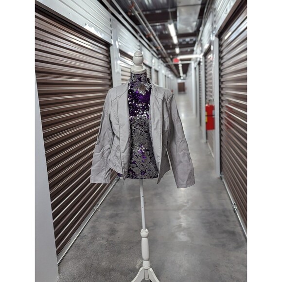 Alfani Large Grey Faux Leather Moto Jacket - Picture 8 of 9